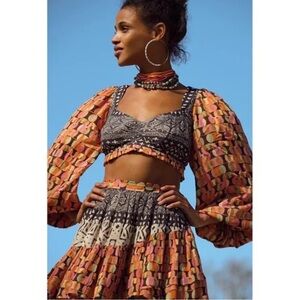 Free People Patterned Crop Top and Skirt Set
